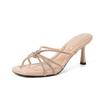 High-heeled sandals for women, new summer rhinestone slippers, worn outer, off-the-shelf stiletto heels, elegant and stunning nude high heels