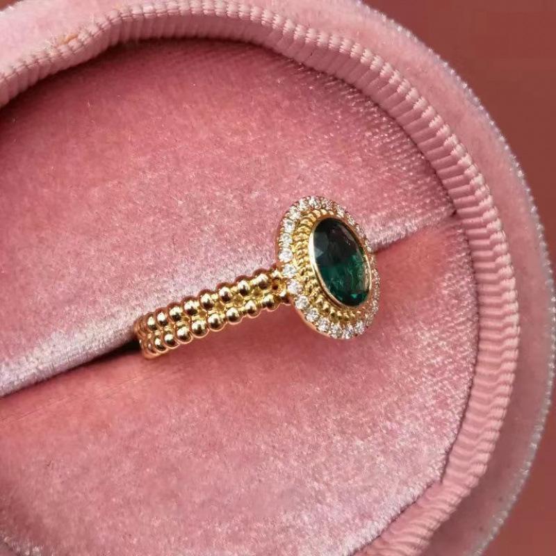 18K Gold-Plated European Retro Emerald Gemstone Women's Ring