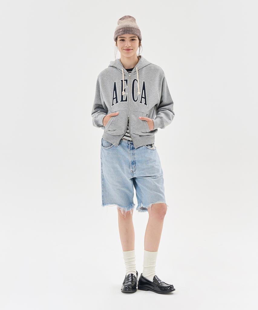 Aeca Aeca Applique Zip Up Hoodie-Grey