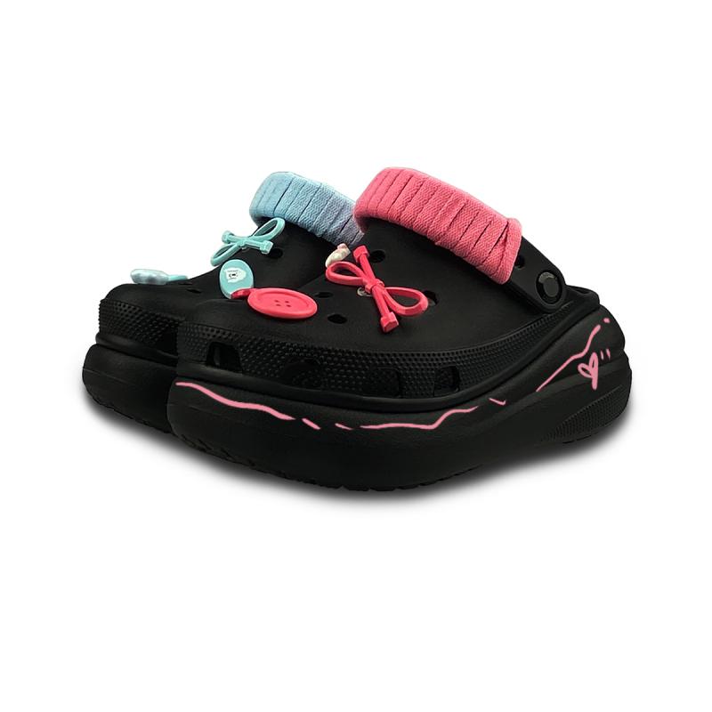 Crocs Crush Clog EVA Old Money LQ Line Graffiti Niedlicher Anhänger Puffy Geschenkbox Lochschuhe Unisex Schwarz