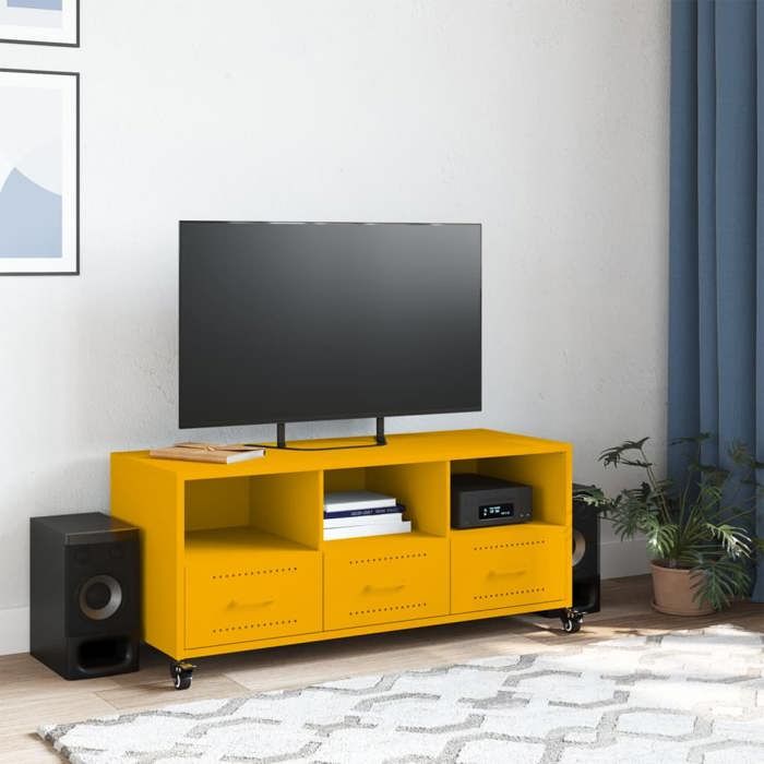 VidaXL Meuble TV, Armoire de Télévision avec Tiroirs et Étagères, Support Télé avec Rangement Salle de Séjour, Jaune 846695