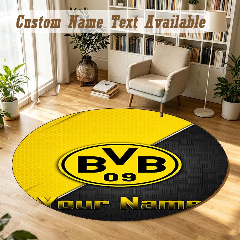 Round Rug Custom NameBorussia Dortmund Pattern Non Slip Carpet Home Floor Decor