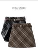 Women's High Waist Plaid Wool A-Line Skirt - Retro Style for Spring and Autumn