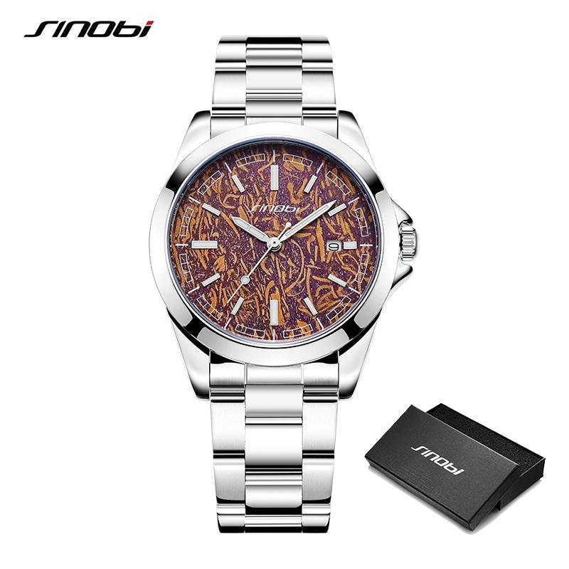 SINOBI Original Design Men's Watches Top Luxury Brand Man's Quartz Wristwatches Best Gifts Clock for Male Stainless Steel Watch