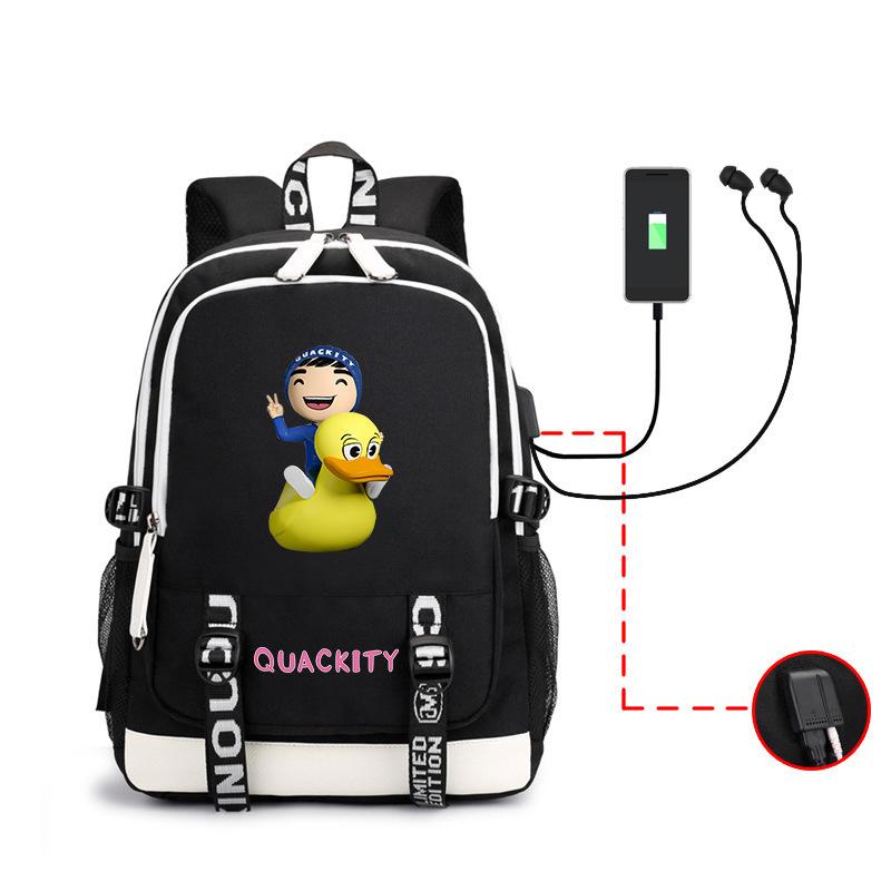 Internet celebrity blogger Quackity backpack male and female anime USB large capacity charging backpack outdoor printed logo