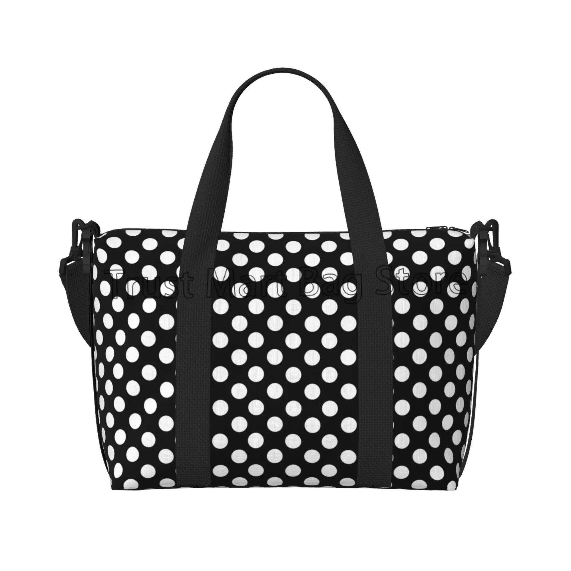 

Black and White Polka Dots Travel Duffle Bags Foldable Weekender Bag Waterproof Carry on Tote Bag Overnight Bags for Women Men