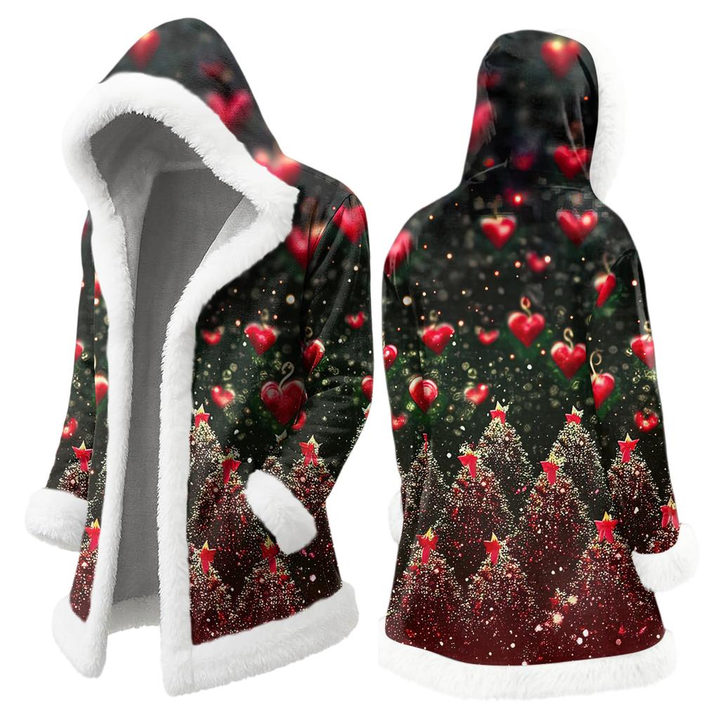 Men's Christmas Long Hooded Cardigan With Pockets Warm Jacket