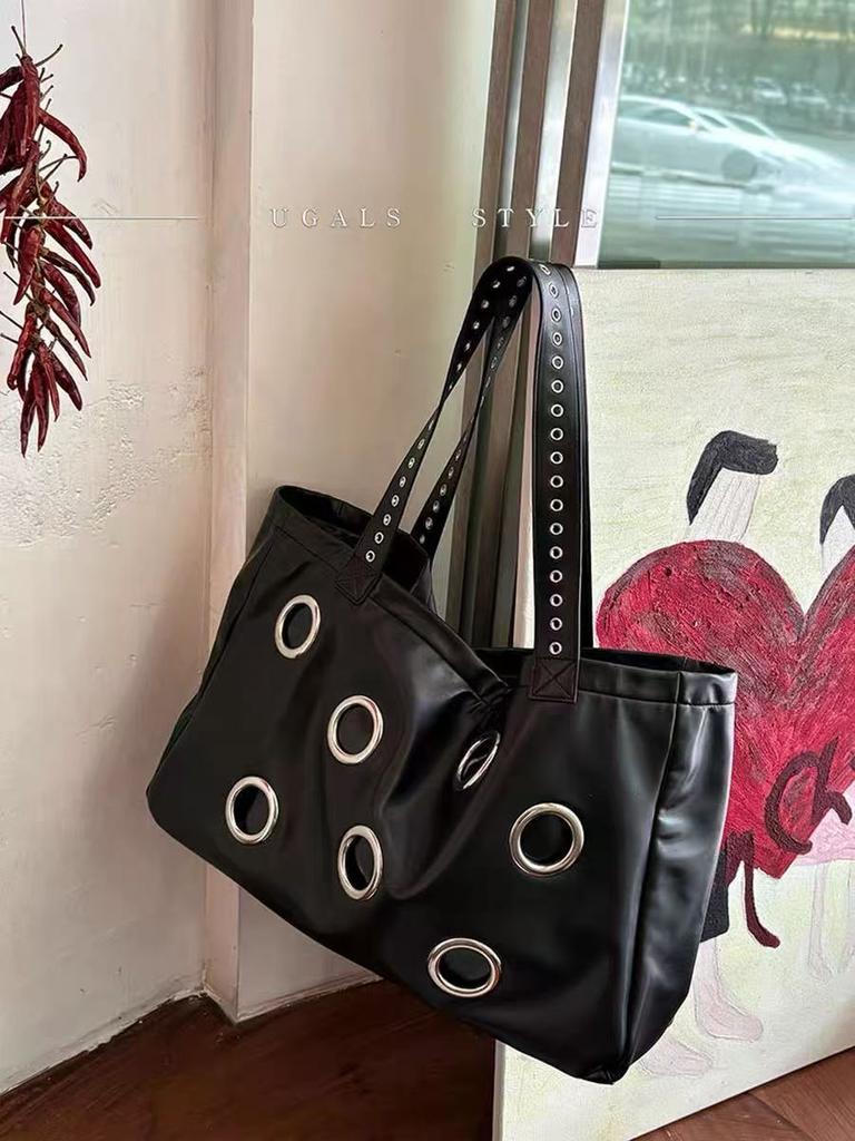 Women Tote Bag Metalpunk PU Rivet Fashion Vintage High-Capacity Shoulder Bag Handbag Girls