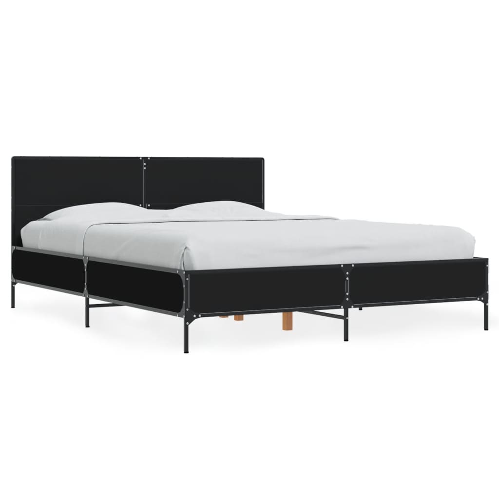 Black Bed Frame 140 x 190 cm Particleboard and Metal