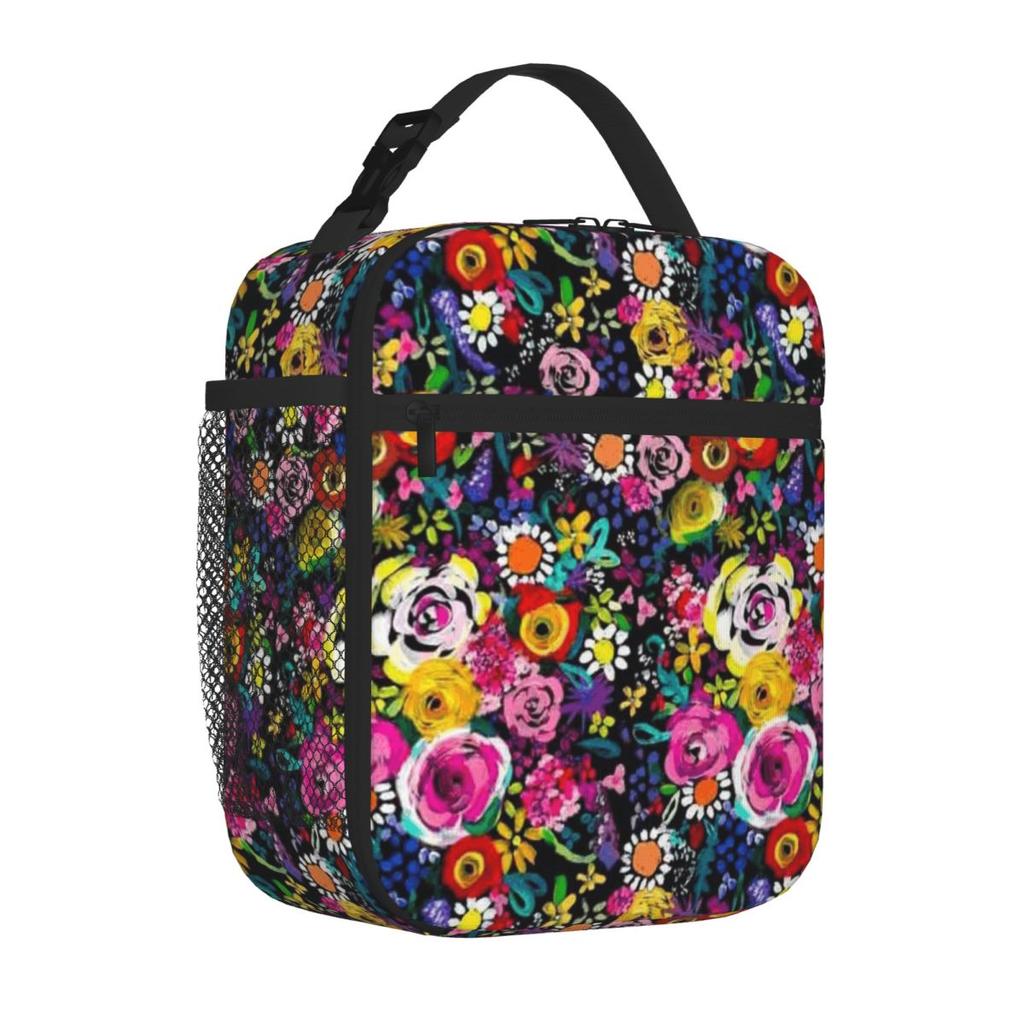 Bestselling Les Fleurs Vibrant Floral Painting Print Minimal Chic Insulated Snack Tote Daily Outdoor Office Lunch Bag