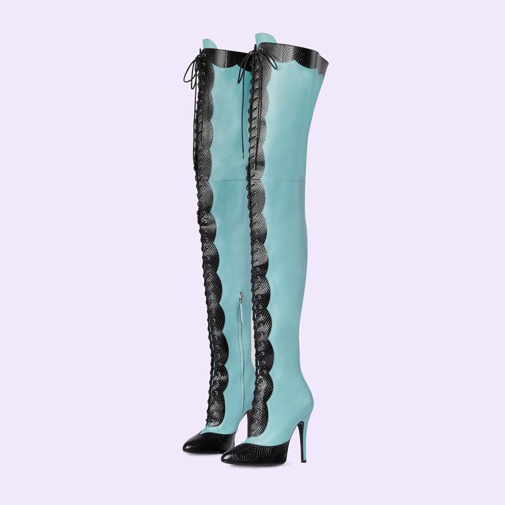 Fashion Women's Pointy Toe Cross Ties High Heel Over The Knee Boots 2025 New Slim Fit Zipper Long Boots Party Mixed Color Lady Shoes 43
