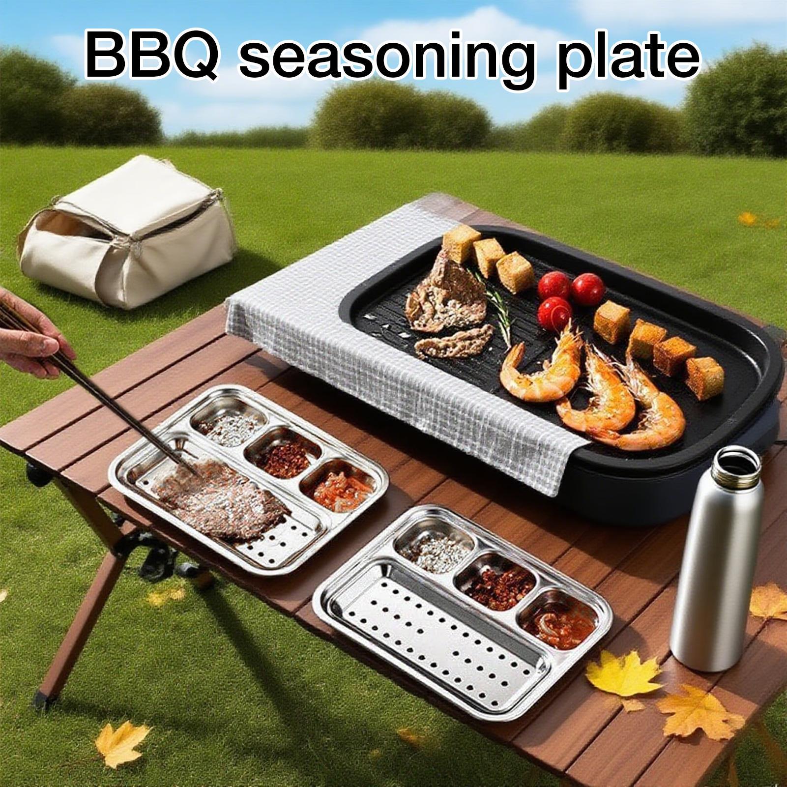 

Divided Sauce Plate Stainless Steel Seasoning Sauces Dip Bowl Barbecue Condiment Tray Soy Ketchup Serving Dishes for Vinegar China Mainland