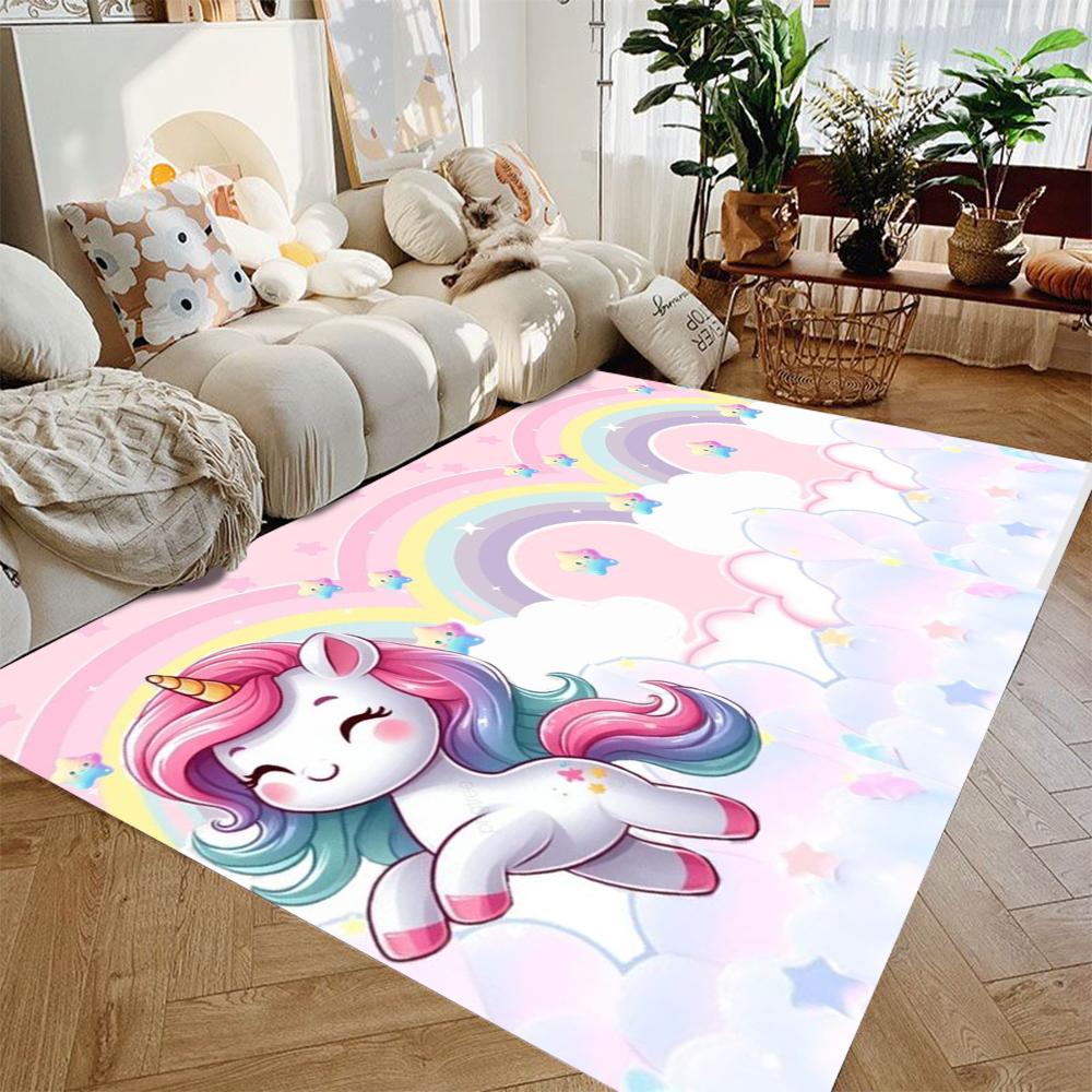 Cartoon Unicorn Carpet for Living Room Decor Sofa Rug Children's Play Mat Girls Bedroom Bedside Rug Nursery Floor Mat Christmas