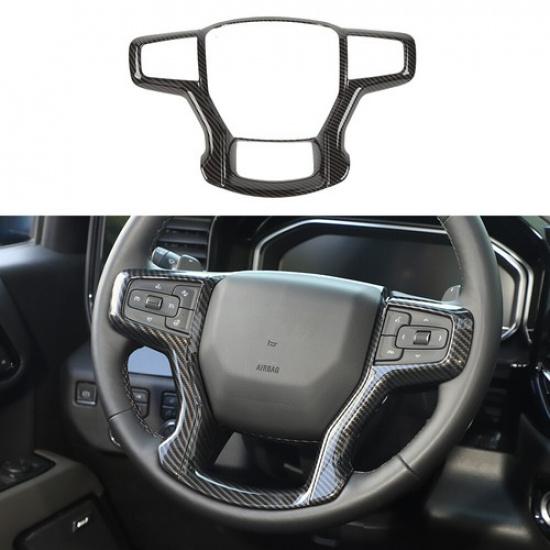 Carbon Fiber Steering Wheel Panel Trim Frame For Chevrolet Silverado 1500 +