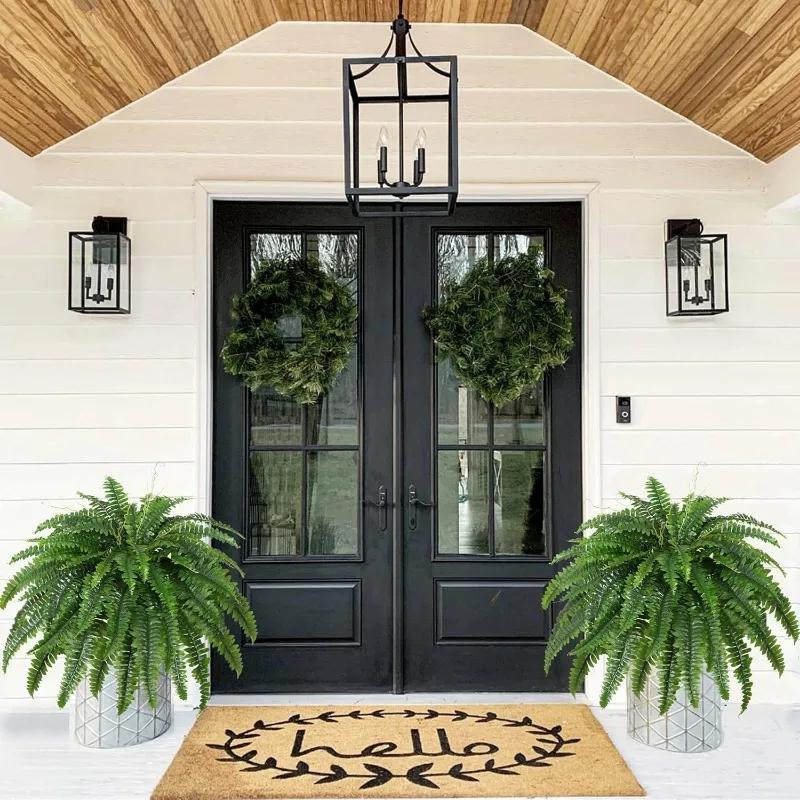 Artificial Boston Fern Bush- Set of 2 Large Artificial Ferns for Outdoors, 42Inch Large Faux Ferns, 51Branches for Each Bouquet