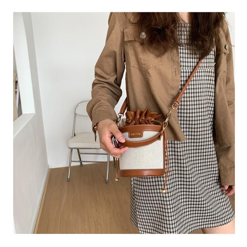 Vintage Color Block Bucket Bag Trendy Shoulder Purse Fashion Round Cylinder Crossbody Handbag for Women CLE