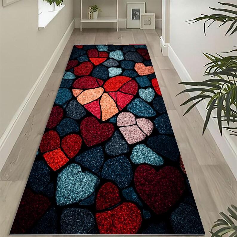 Bunter Herzstein Läufer Teppich Boho Stil Indoor Dekoration Eingangsteppich Schlafzimmer Rutschfester Teppich für Eingänge Wohnzimmer Badezimmer