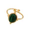 European & American Stainless Steel Retro Geometric Gemstone Ring - Adjustable Open Design for Women