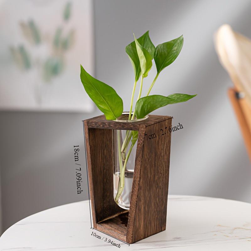 Creative Wooden Hydroponic Vase Plant Vase Retro Vase Transparent Vase Desktop Plant Home Decoration