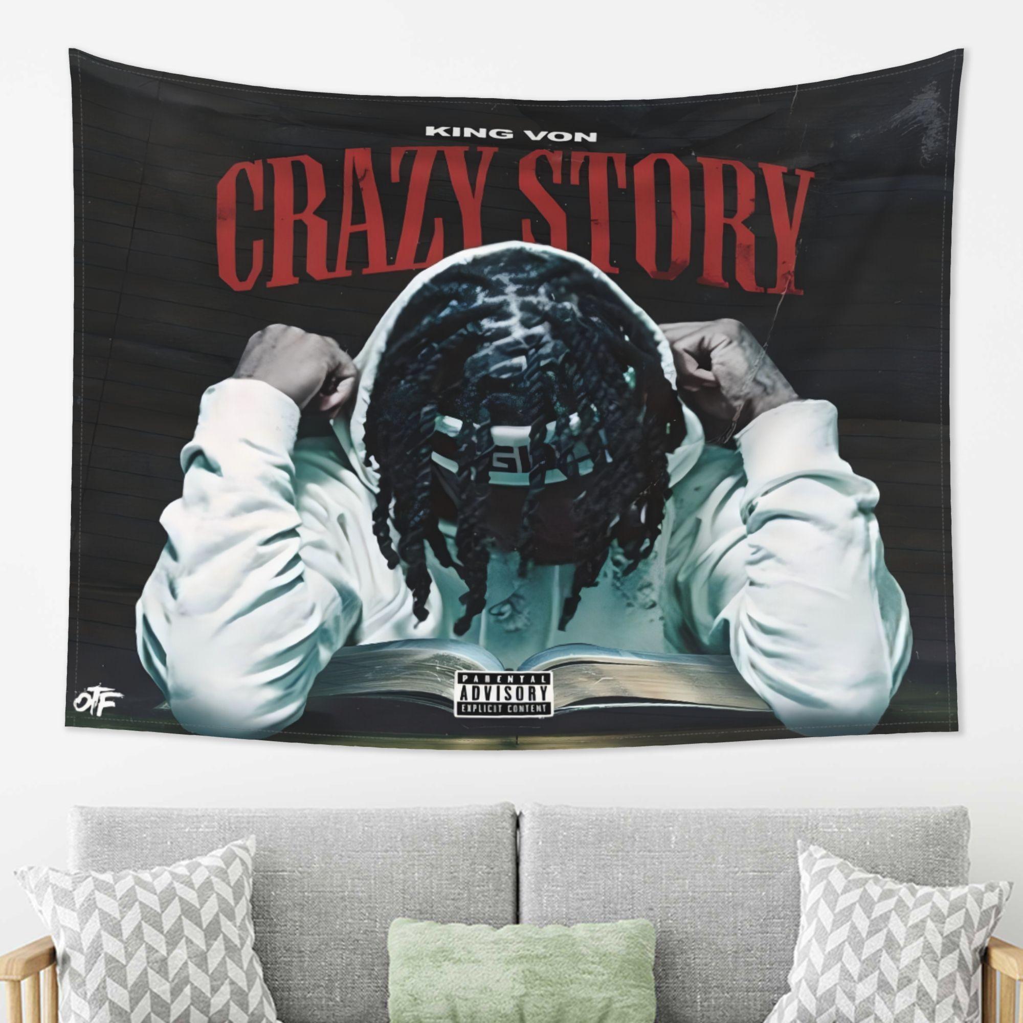 

King Von Crazy Story Tapestry Wall Decor for Bedroom Cozy Atmosphere Urban Home Style and Hip Hop Legacy Enhancement 74x94cm(29x37in)