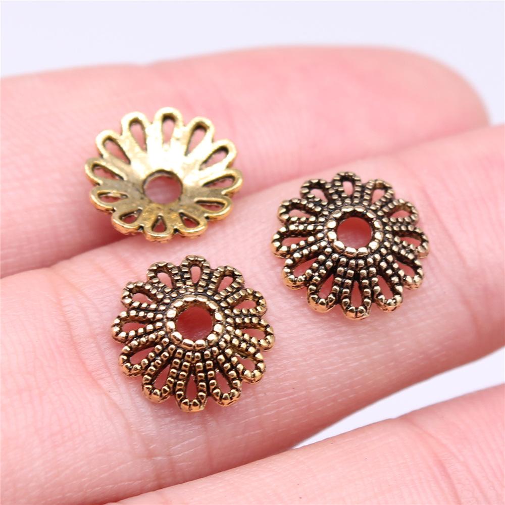 50pcs Tibetan Antique Silver Color Flower Bead End Caps For Jewelry Making Findings Needlework DIY Accessories Wholesale