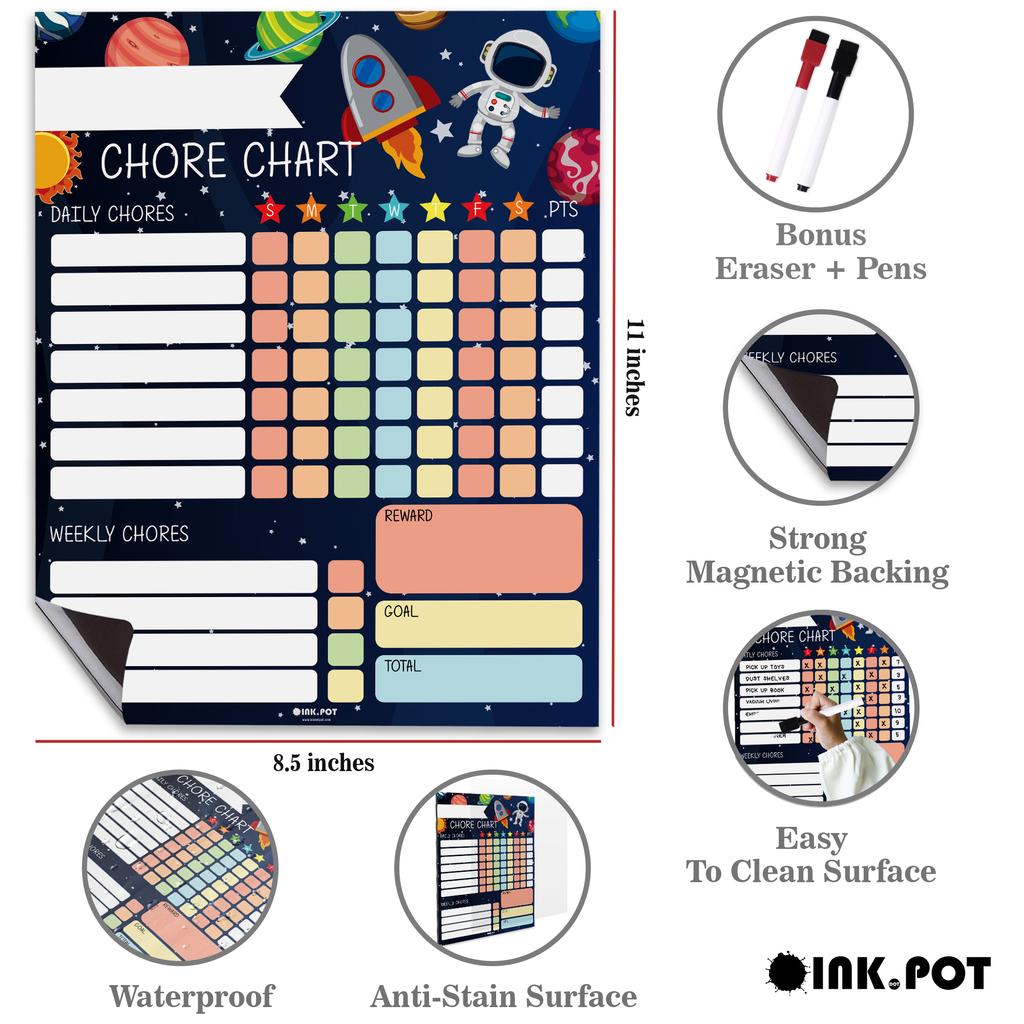 Inkdotpot Magnetic Dry Erase Weekly  Daily Chore Chart Schedule Board for Kids Chores Reward Chart,Good Behavior Chart