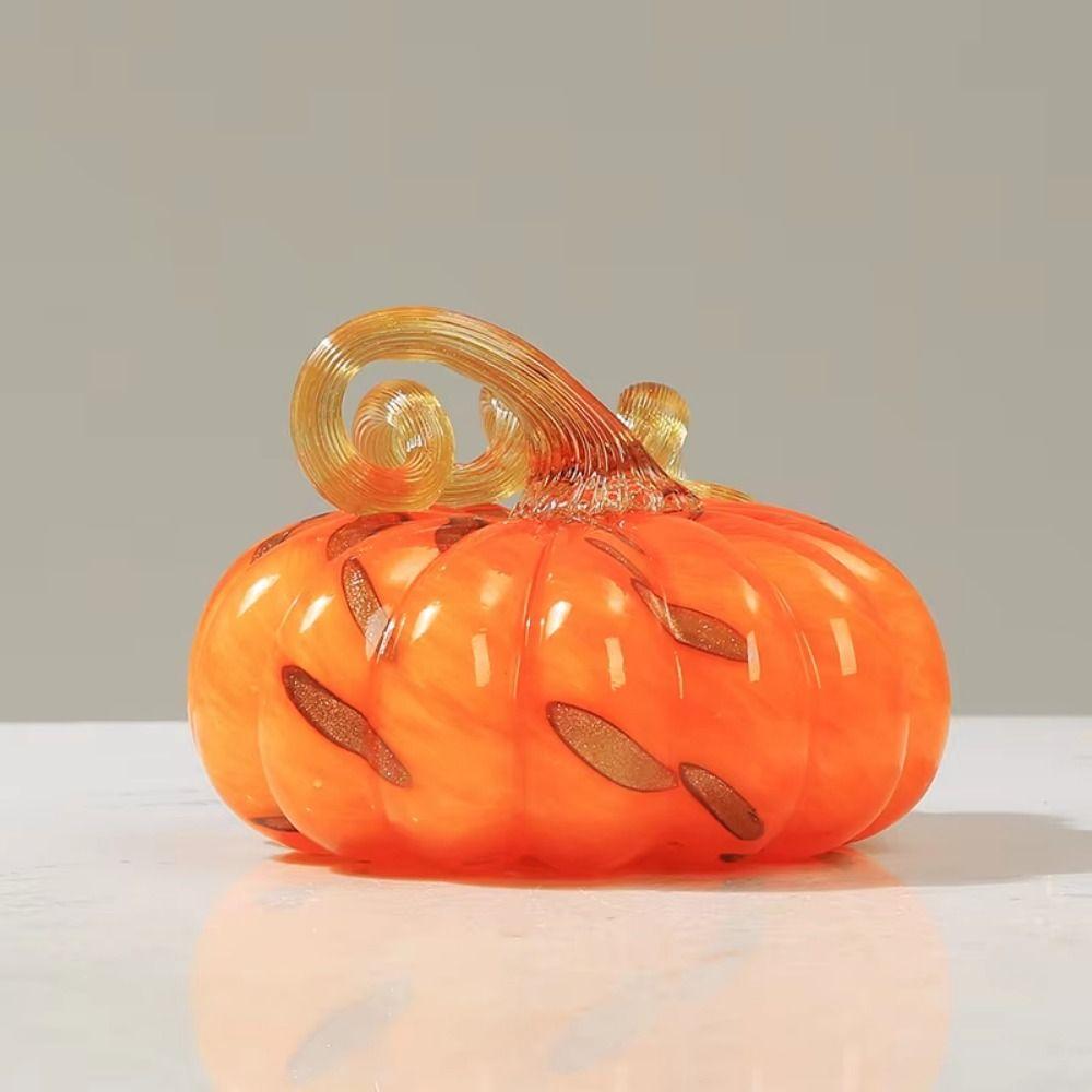 Decorative Color Crystal Pumpkin Figurine Hand Blown Glass Desktop Pumpkin Sculpture  Home