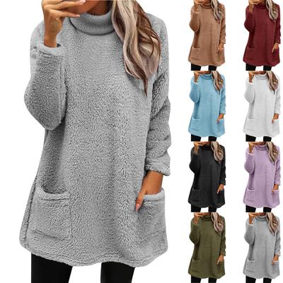 Sweat-shirts Pour Femmes Col Montant Automne Hiver Pull Chaud Grande Taille Tunique Pullover Hauts Avec Poches