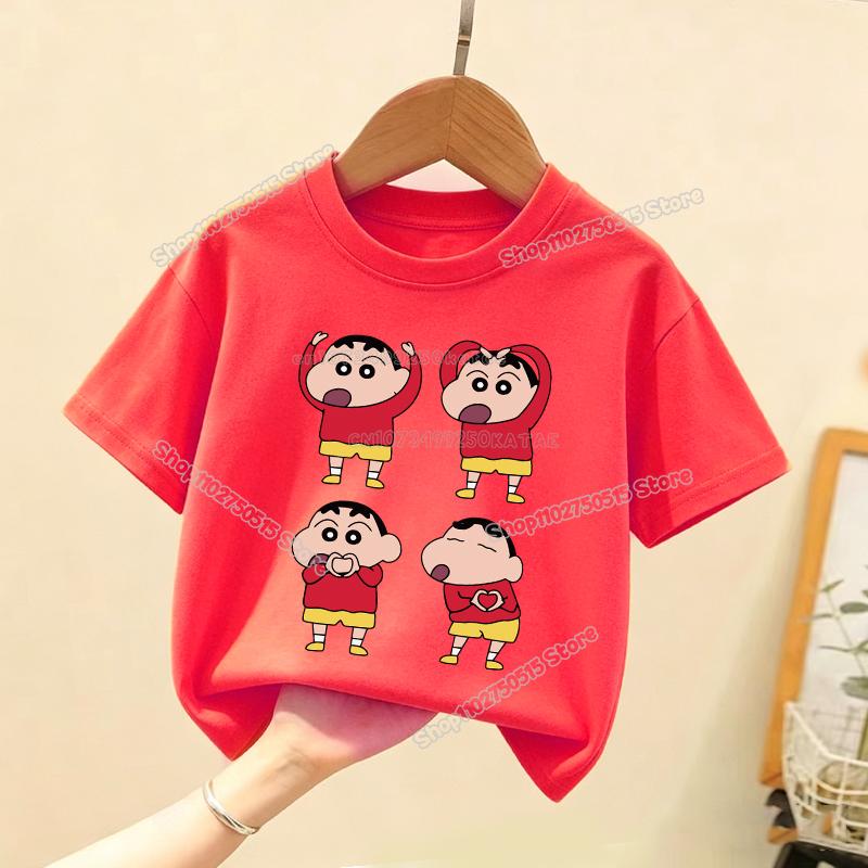 Crayons Shinchan Children T Shirt Kawaii Cartoon Boy Girl Short Sleeve Tee Shirt Summer Kids Clothes Anime Toddler Cotton Tops