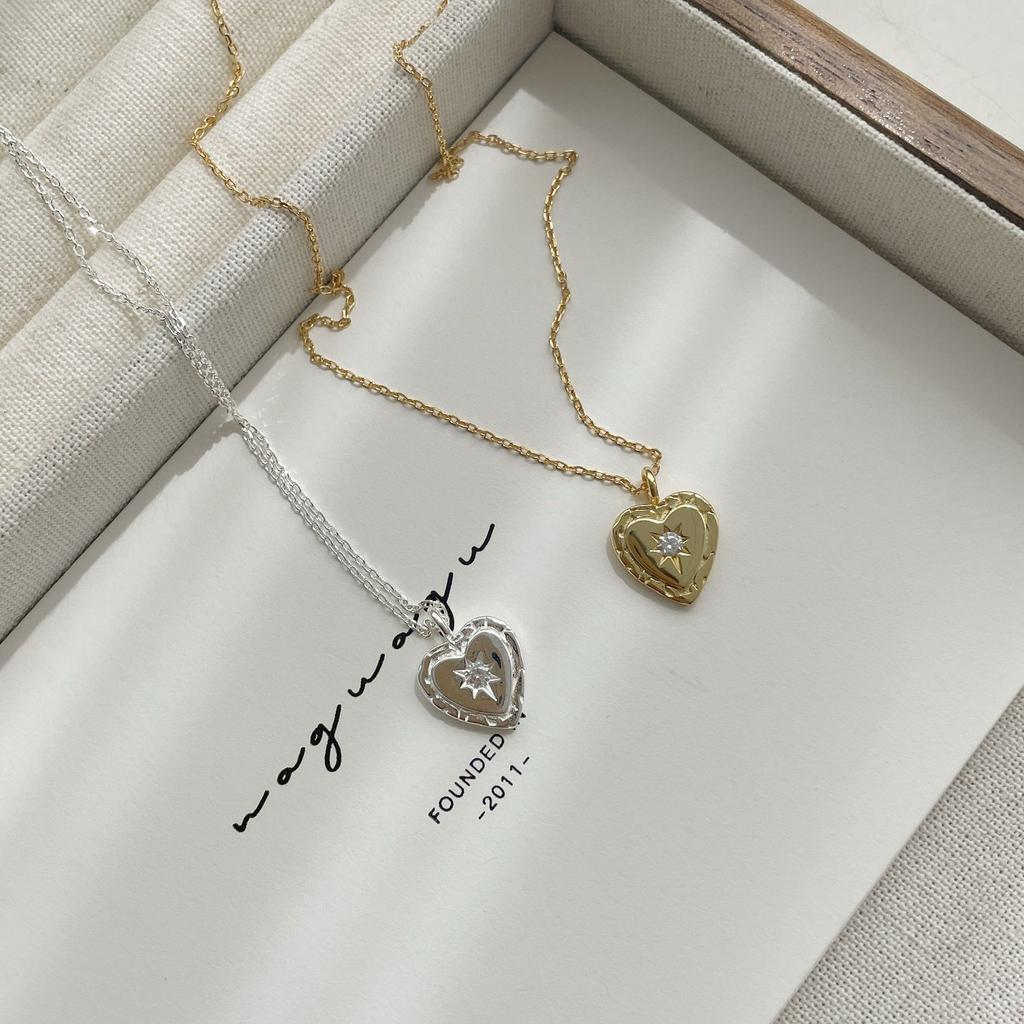 Korean Version of Internet Celebrity Ins Style Simple Fashion S925 Love Zirconium Necklace Female Heart-shaped Clavicle Chain