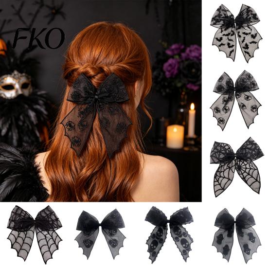 Mesh Bow Hair Clip Halloween Bat Spring Clips, Black White Lace Spider Web Unique Hairpin Barrettes, Gothic Dark Style for Women Cosplay Costume