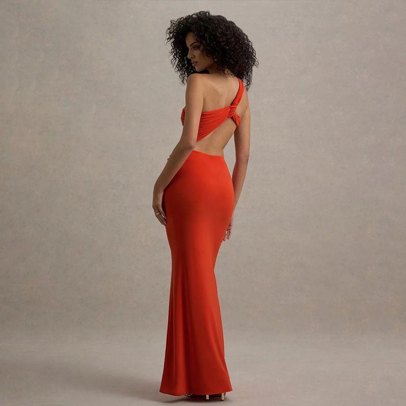 2025 European and American Cross-Border Summer Sexy One-Shoulder Backless Tube Top Dress Fashion Solid Lace-up Pleated Long Dress Women