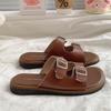 Flat-bottomed French Small Cool Slippers Women's Shoes 2025 New Summer Belt Buckle Fashion Outer Wear Soft-soled Beach Sandals
