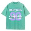 Street Womens Acid Wash T-Shirts 90 California Letter Printing Tees Oversize Crewneck Cotton Short Sleeve Summer Clothes