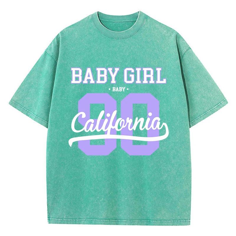 Street Womens Acid Wash T-Shirts 90 California Letter Printing Tees Oversize Crewneck Cotton Short Sleeve Summer Clothes