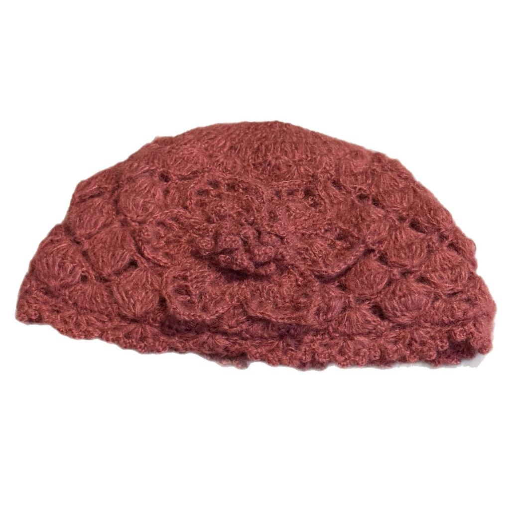 New Hat Women's Autumn and Winter Three Dimensional Flower Baotou Hat Japanese Handmade Crochet Warm Knitted Woolen Hat Melon Skin Hat