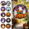 Glass Look Balcony Hanging Halloween Stained Suncatcher Ornament, Vintage Window Decor with Pumpkin Ghost Bat Witch Retro Dark Style Home Hat Pattern,