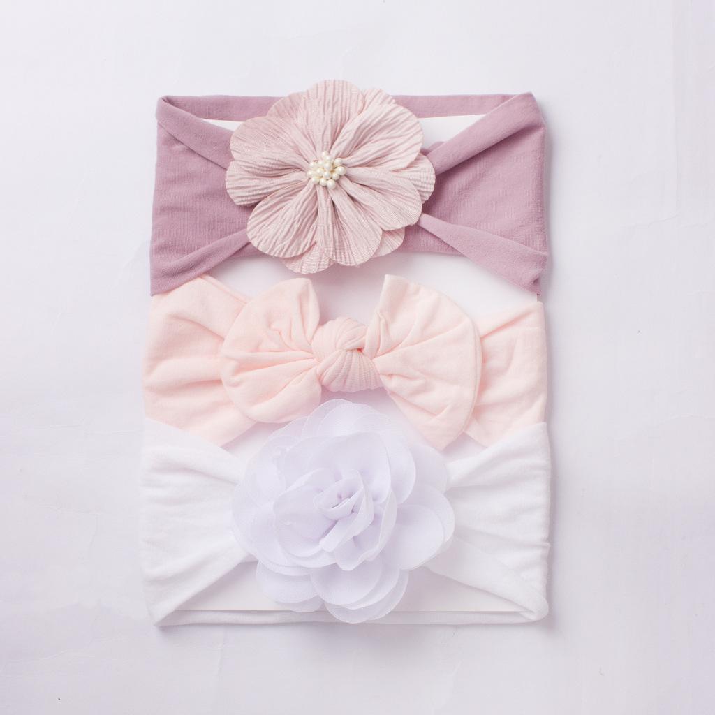 3Pcs Cute Baby Flower Headbands Set, Soft Bow Nylon Hair Bands for Infants