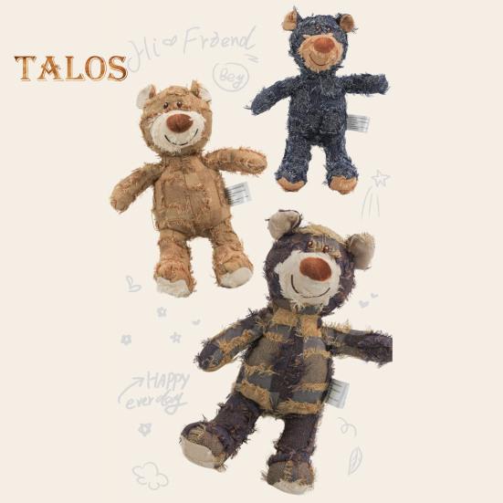 Squeaky Dog Chew Toy Interactive Plush Bear Toy with Sound Indestructible Dog Teeth Cleaning Toy for Aggressive Chewers