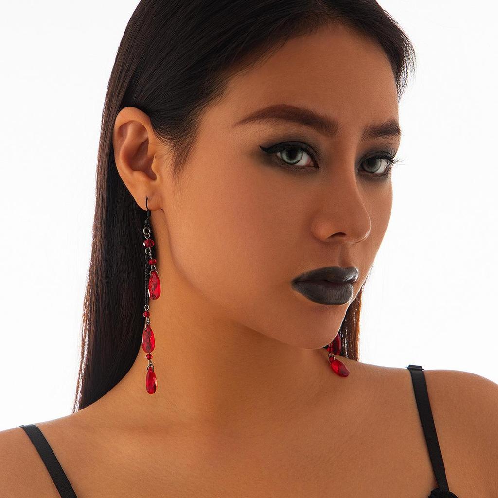 Crystal Tassel Drop Earrings - Halloween Blood Drop Design for Women