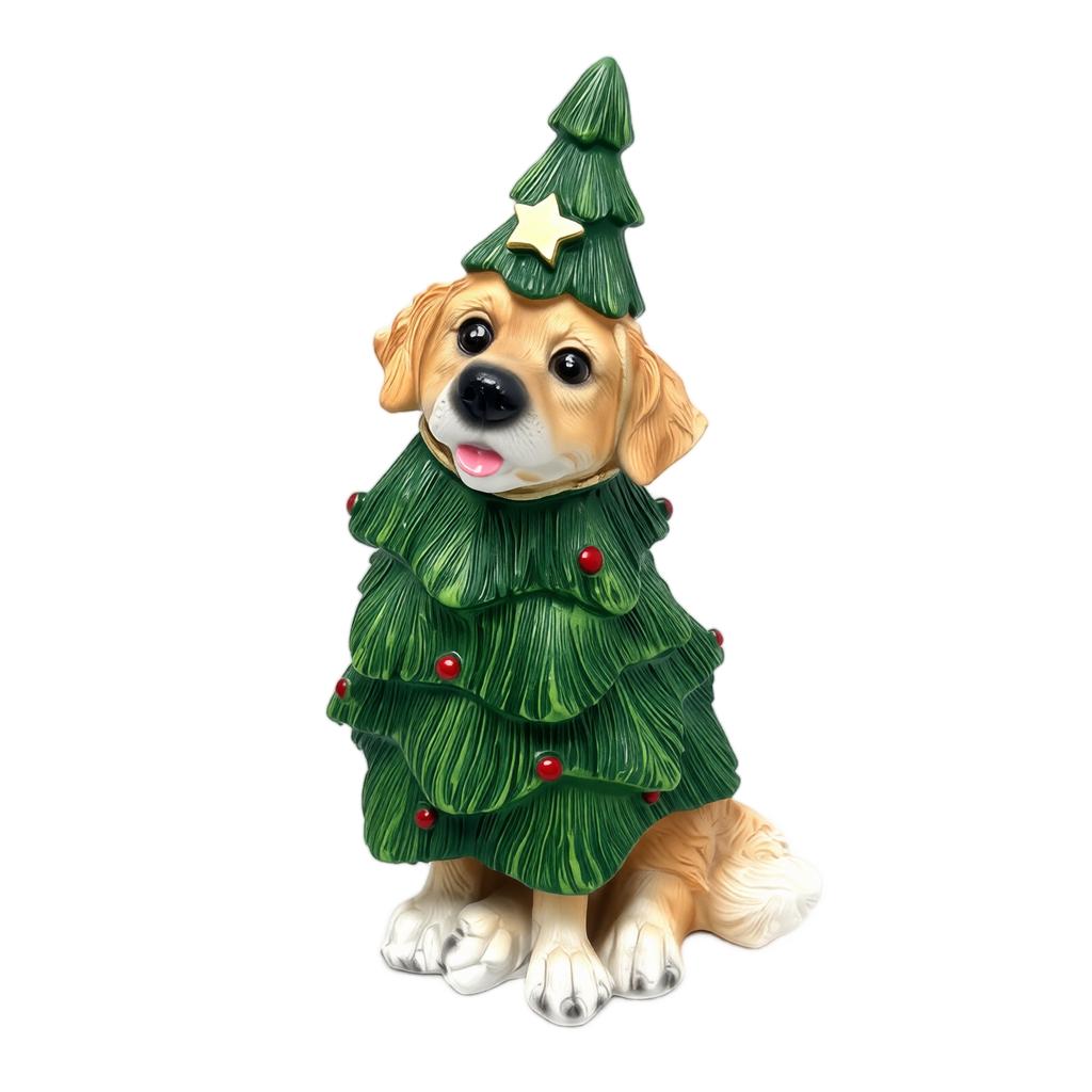Christmas Resin Figurine, Cute Dog Tabletop Ornament for Holiday Decor