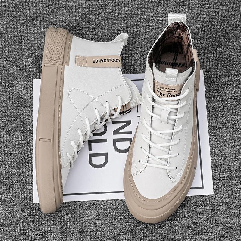 Valódi Bőr Cipők Férfi Magasszárú Divat Sneakerek Lapos Márka Fekete Fehér Cipők Menő Utcai Stílus Férfi Lábbeli