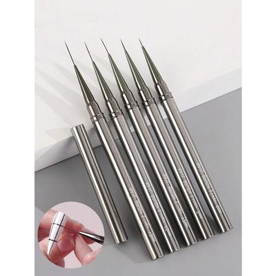5pcs/Set Nail Liner Brush, DIY Drawing Painting Flower Line Stripes Pen 6/9/12/15/18mm Metal Handle Nail Art Brush With Cover Nail Brushes