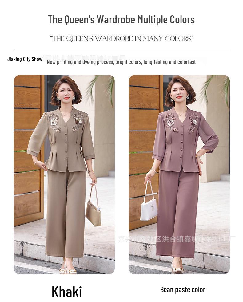 Chic Summer Two-Piece Suit for Stylish Moms: Lightweight, Slimming Top & Pants for Middle-Aged and Elderly Women 2026 Collection.