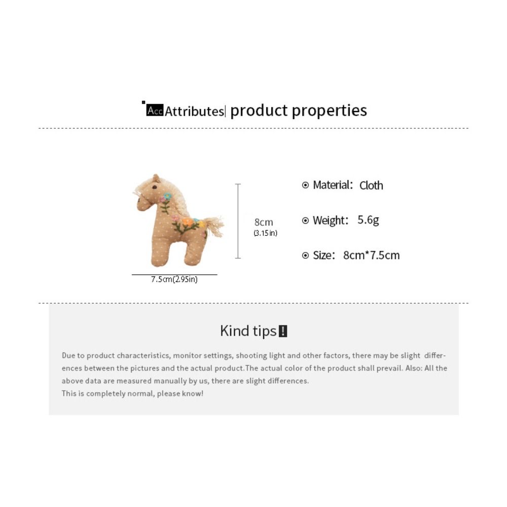 Cute Embroidery Horse Brooch Flower Cloth Fabric Pony Brooch Kawaii Cartoon Sweater Pin  Girl