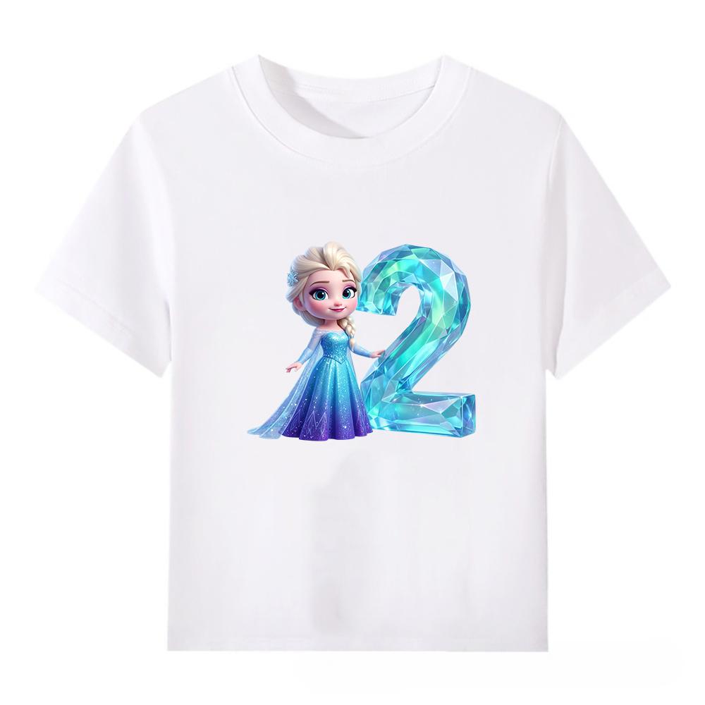 Disney Frozen Elsa Number Print Kids Cotton T-Shirt Girls Boys Breathable Short Sleeve Tee Cartoon Fashion Children's Clothes
