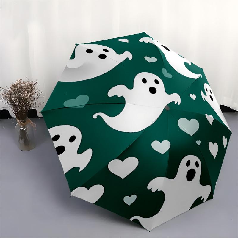 1PC Ghost Hearts Automatic Folding Umbrella Portable Collapsible 8-Rib Umbrella for All Seasons, Casual Outdoor Accessory, A51