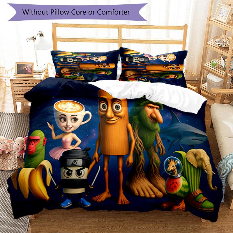 3pcs Italian Brainrot characters2 pattern bedding set duvet cover set includes duvet cover &pillowcases, perfect all season bedroom decoration & gift