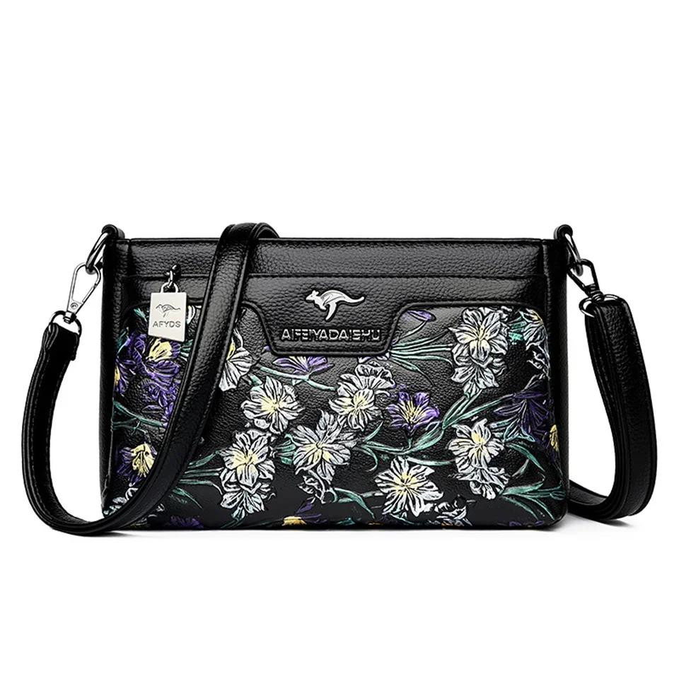 Women Floral Patterned Shoulder Bags High Quality Leather Crossbody Bag Elegant Ladies Commuting Handbags Versatile Stylish Sac