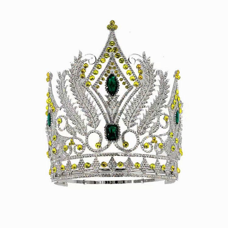 Qushine New Big Tall Crown Miss World Tall Tiara Blue Beauty Large Pageant Queen Crowns